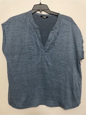Cable and gauge Blue Embroidered v-Neck Women's Top casual costal boho blouse
